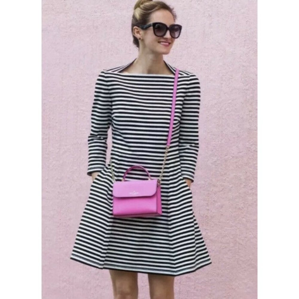 Kate Spade Broome Street Everyday Shift Fit Flare Dress Stripe Black White XL